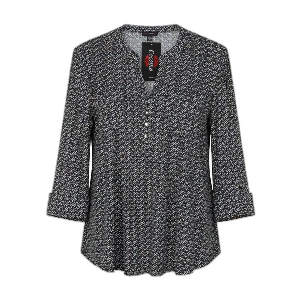 Cocomo Women's Size XL Black & White Geo Print Pintuck 3/4 Sleeve Top